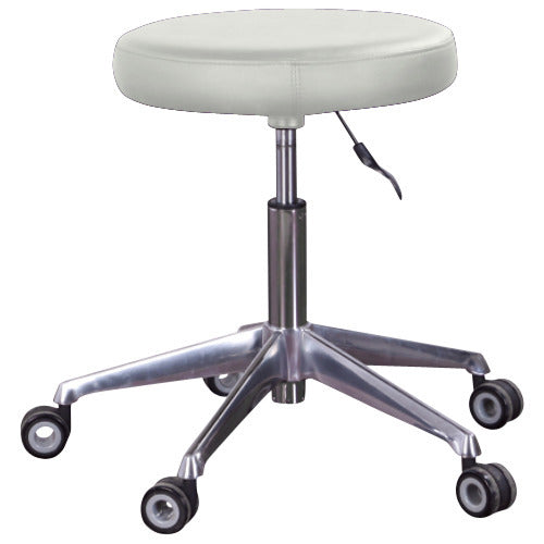 Beauty Plus Flat White Stool no Back - Clear Wheel