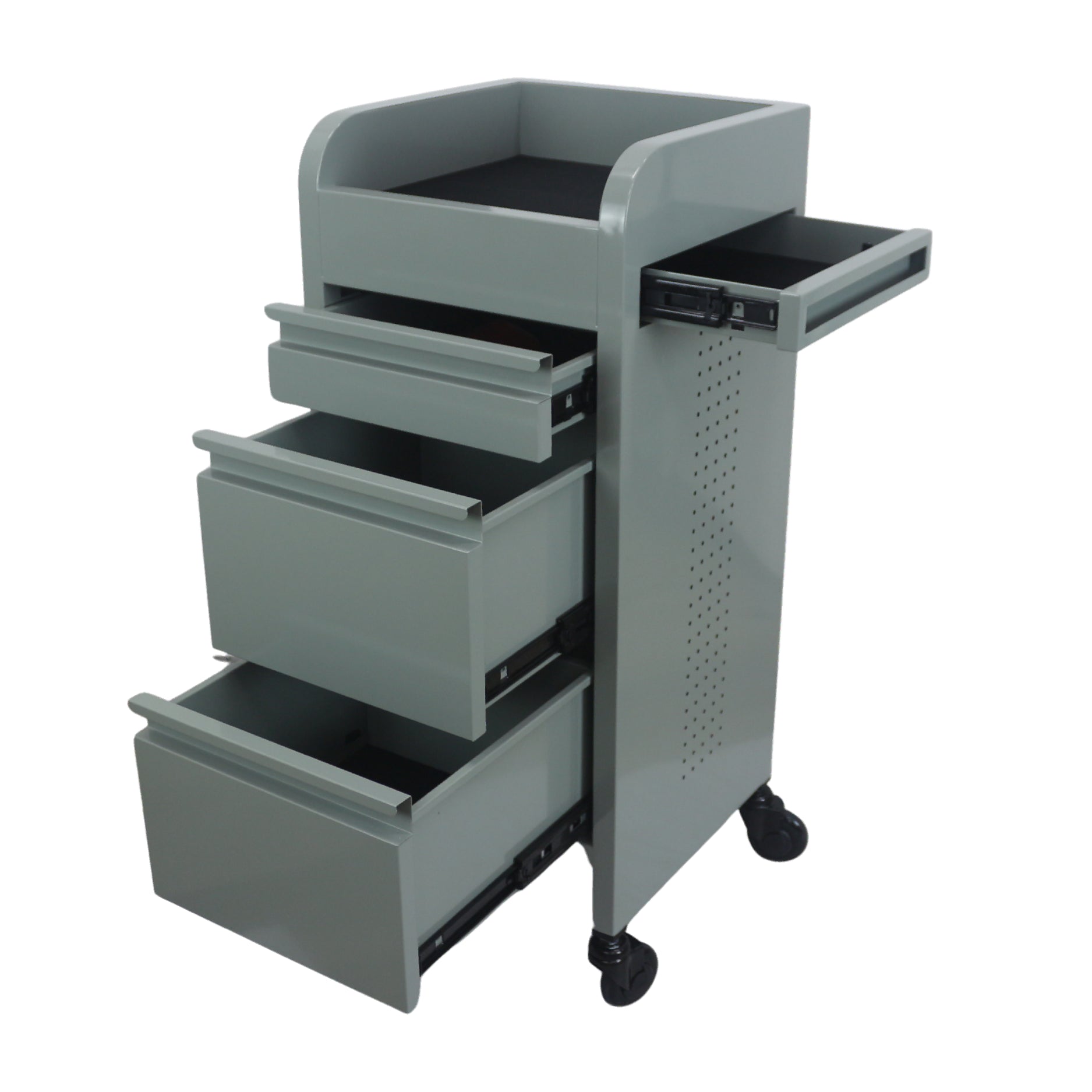Fusion Sea  Foam 4 Drawer Hairdressing Beauty Trolley - Black Click'n Clean Castor Wheels