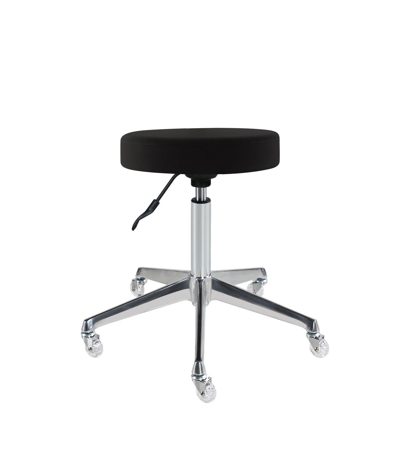 Beauty Plus Flat Black Stool no Back Clear Wheels
