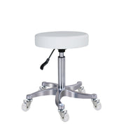 Beauty Plus Flat White Stool no Back - Clear Wheel
