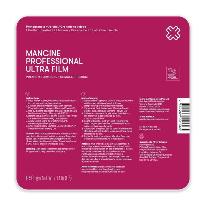 Mancine 'Ultrafilm' Hot Wax: Pomegranate & Jojoba 500g