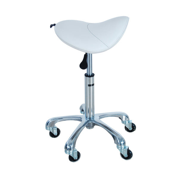 White Salon Saddle Stool Chrome Base