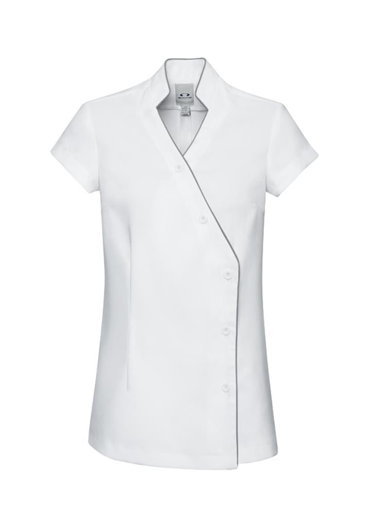 Salon Uniform Tunic - White with Gray Crossover