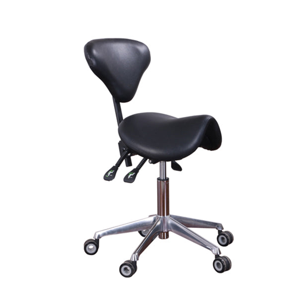 Beauty Plus Saddle Stool With Back Blk - Chrome