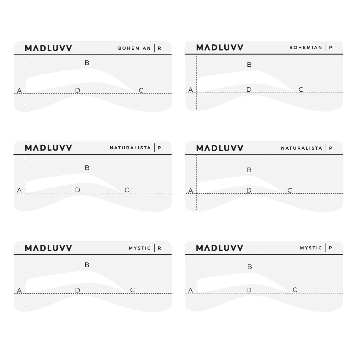 Madluvv Low Profile 6 Stencil Eyebrow Shaping Set
