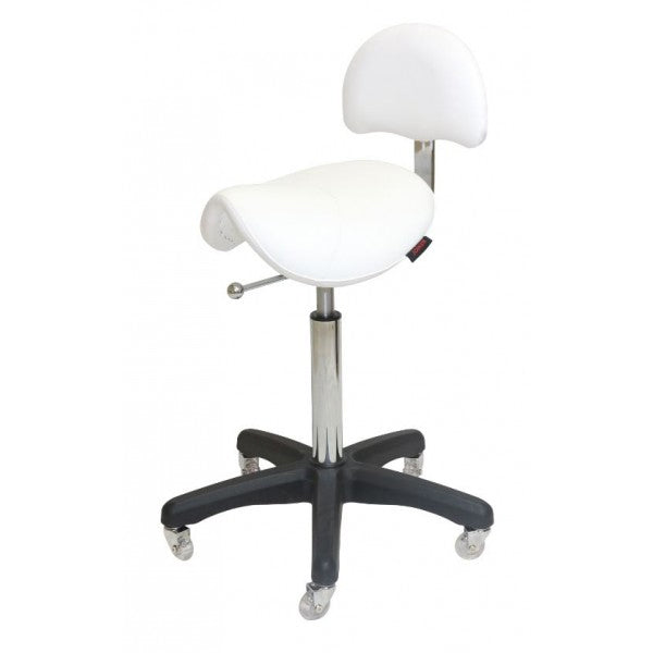 White Saddle Stool With Back