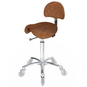 Saddle Stool With Back Tan- Chrome Base