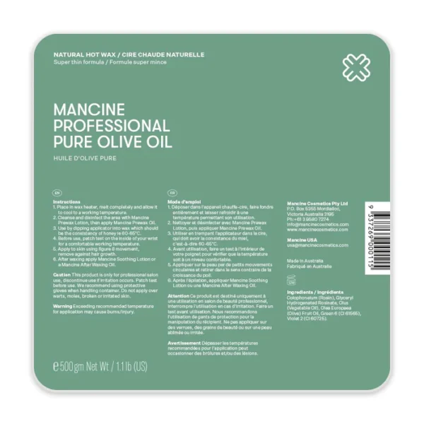 Mancine Pure Olive Oil Hot Wax 500g